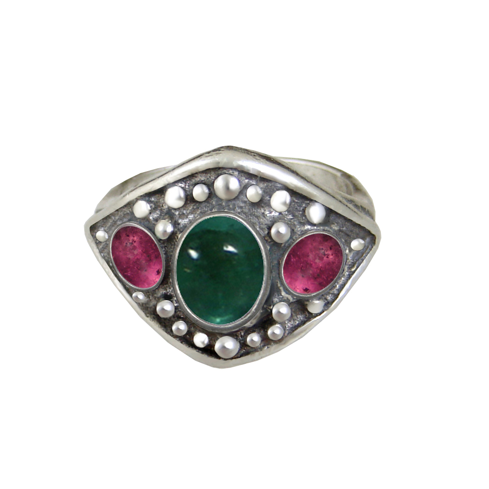 Sterling Silver Medieval Lady's Ring with Fluorite And Pink Tourmaline Size 8